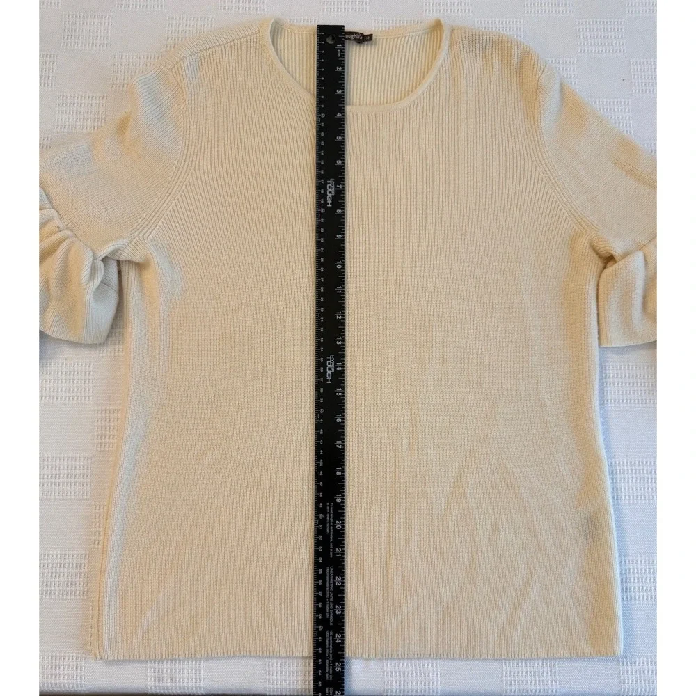 J McLaughlin Cream Italian Merino Wool Ruffle Sleeve‎ Sweater Feminine Spring M